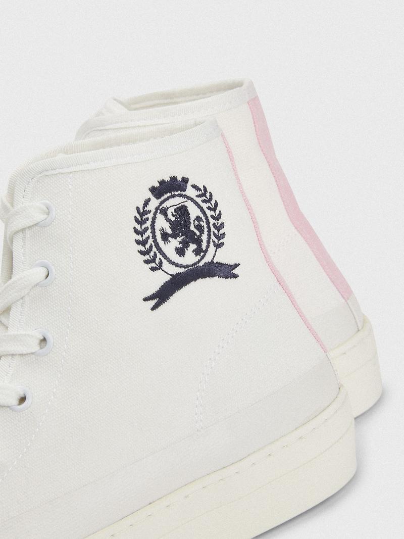 Női Tommy Hilfiger Crest High-Top Alkalmi Cipő Fehér | HU 585MQZ